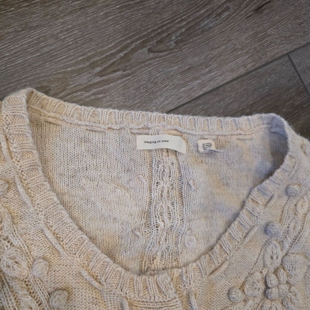 Sleeping On Snow Womens L Short Sleeve Floral knited Cardigan Top Anthro Alpaca - Picture 3 of 5